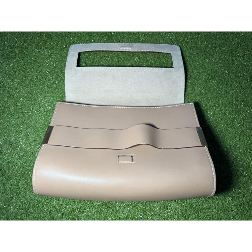 Alberta Di Canio Italian Leather Clutch Beige Taupe Gold Hardware Made In Italy